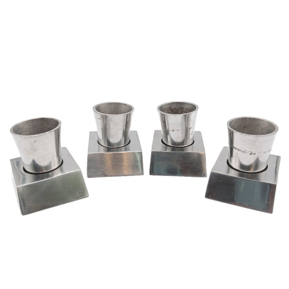 Vintage Michael Aram Pewter Vodka Shot Glass With Holder Set of 4 MCM Barware